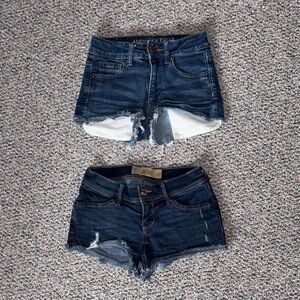 American Eagle Outfitters Dark Blue Denim Cutoff Shorts & Hollister shorts- Set